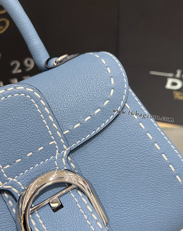 Delvaux太平洋藍外縫線全新mini手提女包 德爾沃專櫃經典款焦糖色BrillantPM包袋 bxs1059